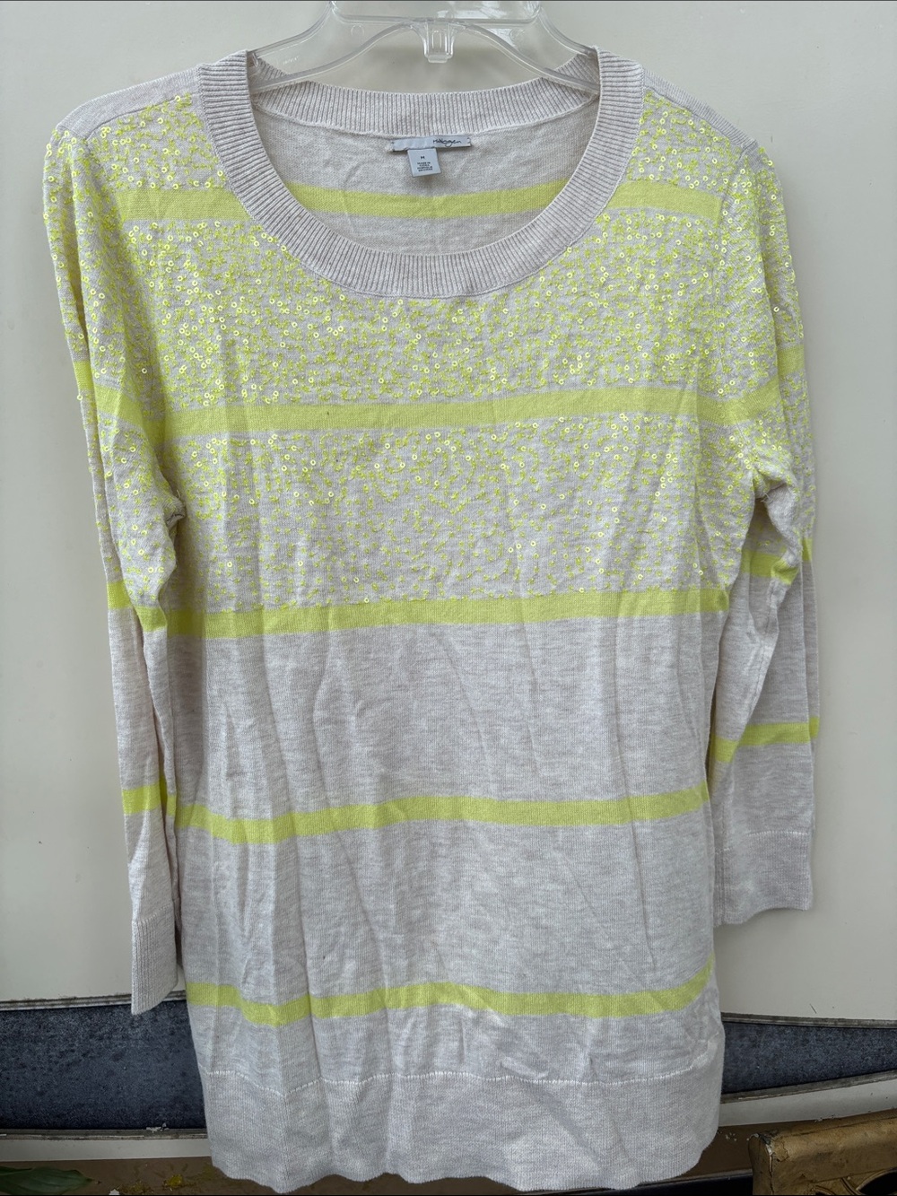 Halogen Cream and Yellow Striped Sequin Knit Top